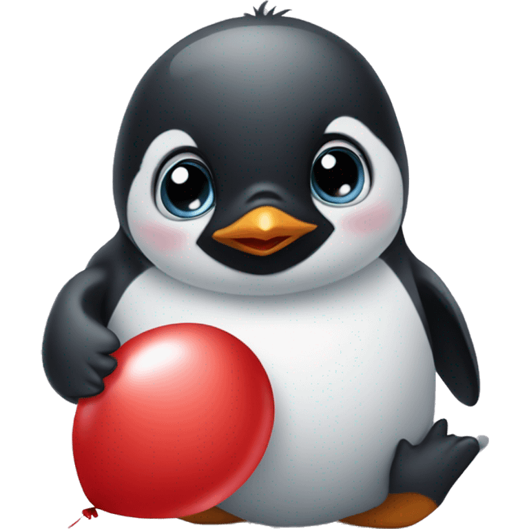 baby penguin with red balloon in her hand emoji