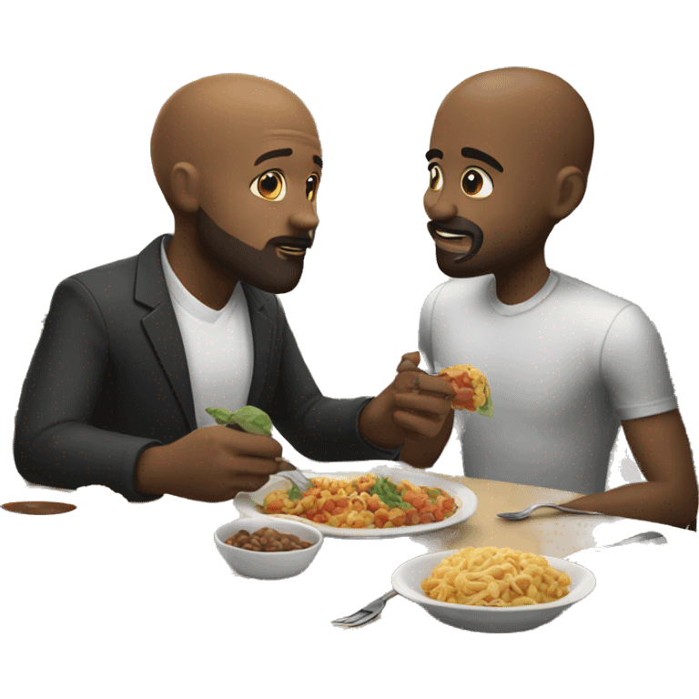 Black bald guy with facial hair, eating at the dinner table with white boy emoji