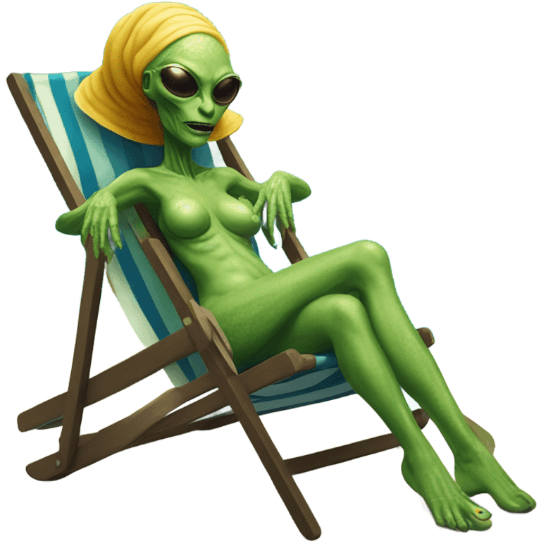 a Reptilian alien woman laying on the sea ​​deckchair emoji