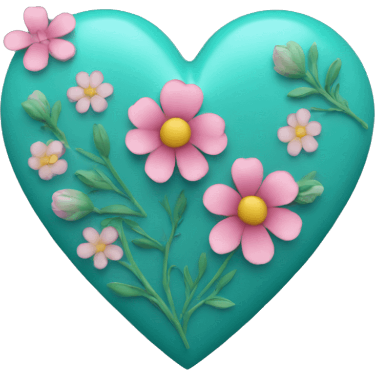 Teal heart with flowers  emoji