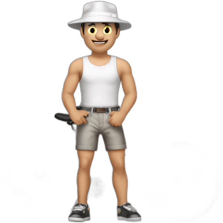 hombre gordo piel blanca gorra bermudas y bicicleta emoji