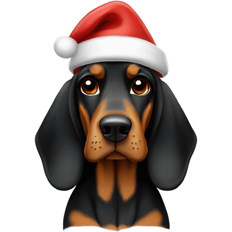 black and tan coonhound with a Santa hat emoji