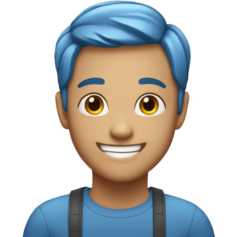 happy emoji with blue short hair emoji