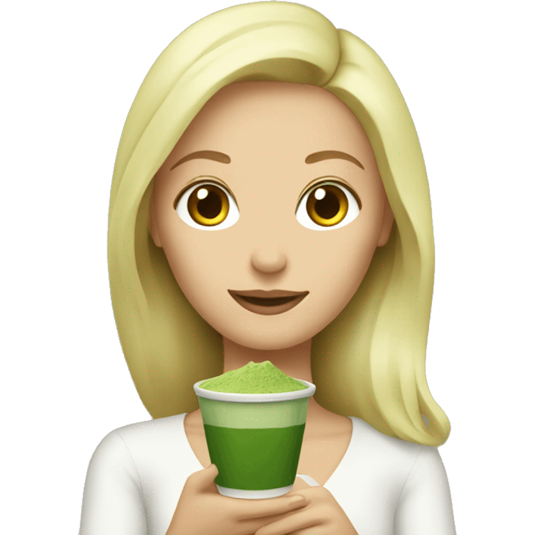 Blonde woman holding a matcha  emoji