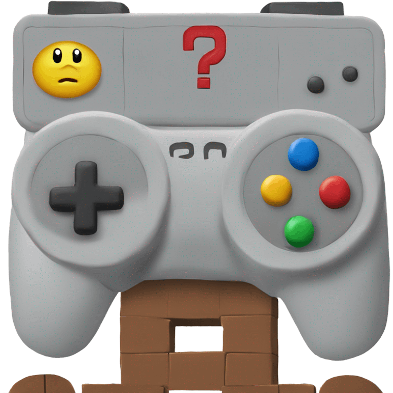 A Mario Block with a game controller on one side and the question mark on the other side emoji