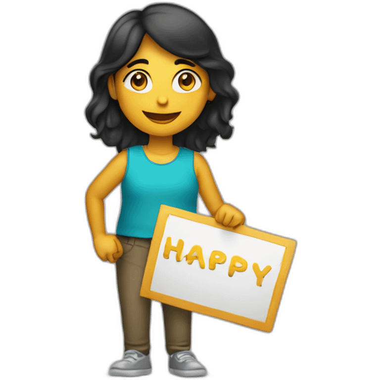 Person holding a sign that has “Happy Birthday Priya” emoji