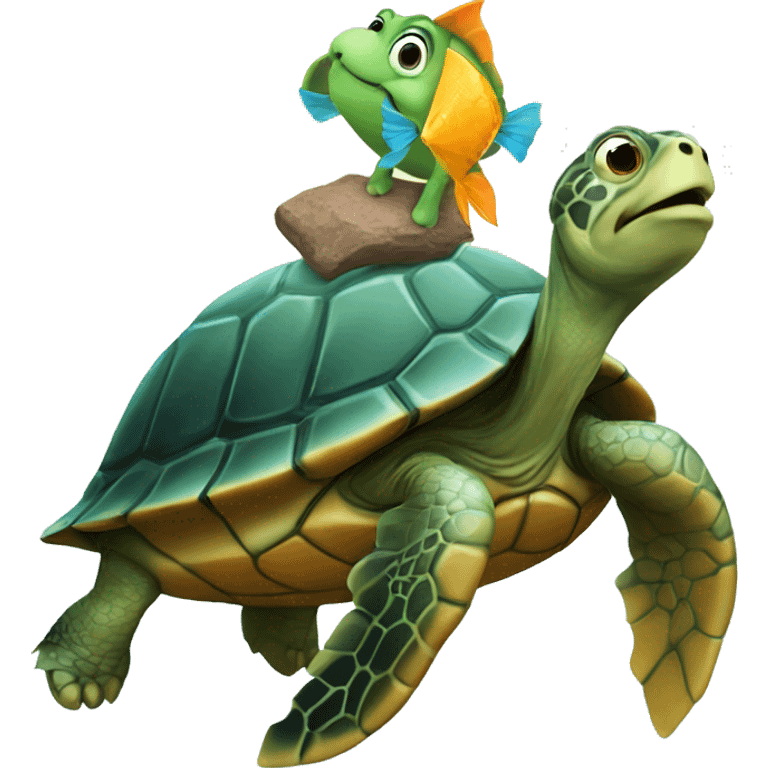 turtle with a fish riding it emoji