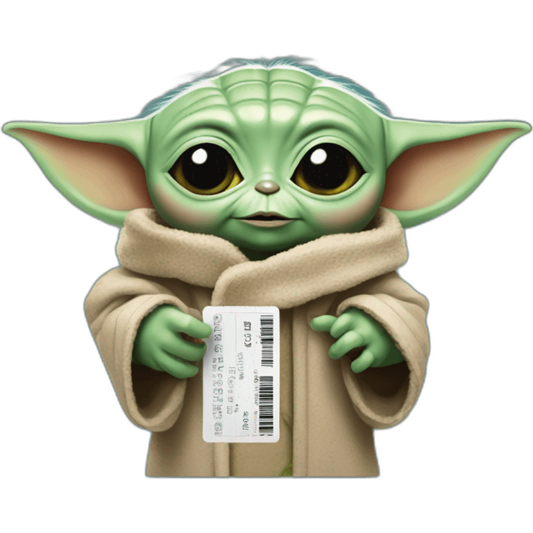 baby yoda with cinema tiket in hand emoji