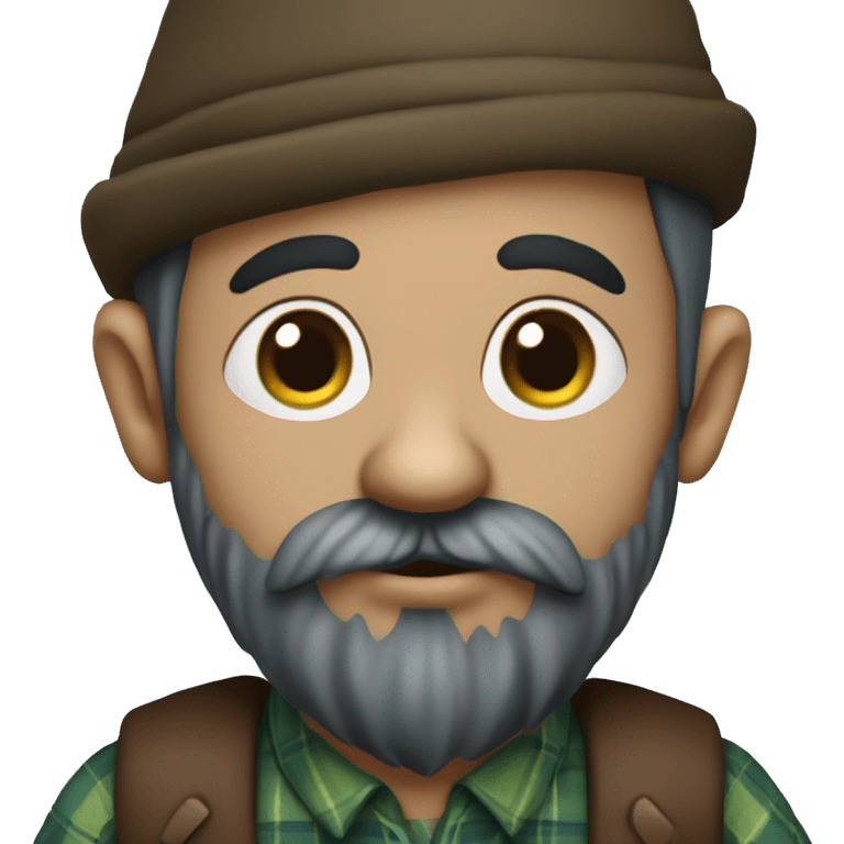 Full-length gnome, almost black beard, brown eyes, young, with a blue woolen hat, brown boots and a green plaid shirt. The body should be cartoonish and not realistic. emoji