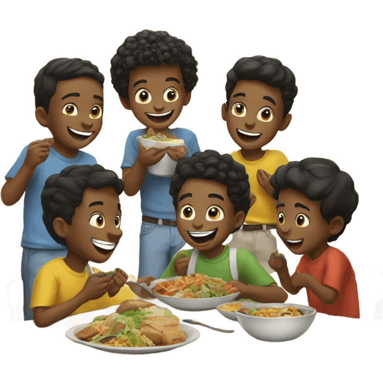 happy boys enjoying food together emoji