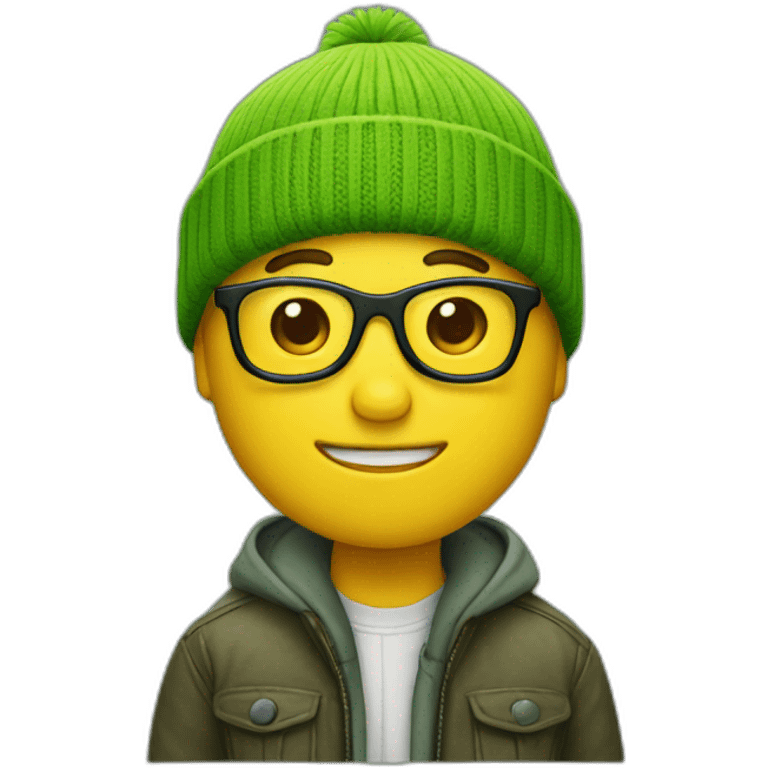 yellow nerd wearing green beanie emoji