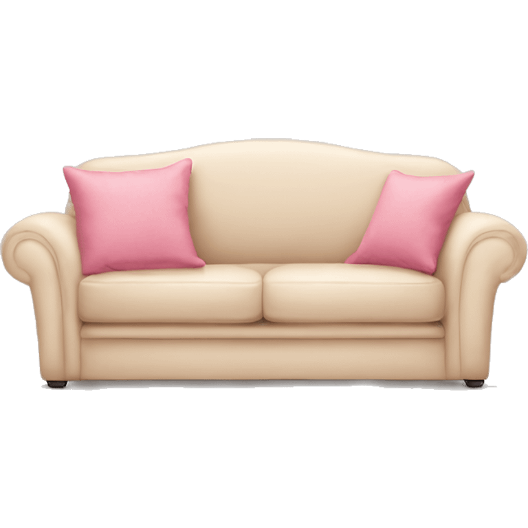 Delicate beige sofa with a pink bedspread and a pillow emoji