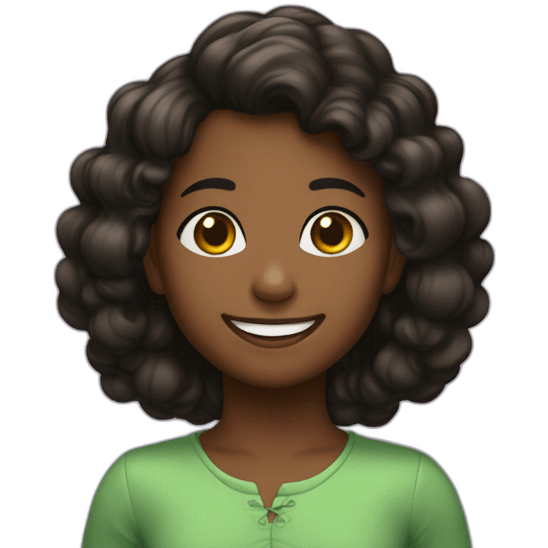 niña pelo negro osjso verdes con una gran sonrisa emoji