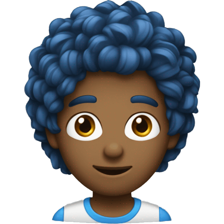 Um jovem pardo de cabelo cacheado com óculos azul emoji