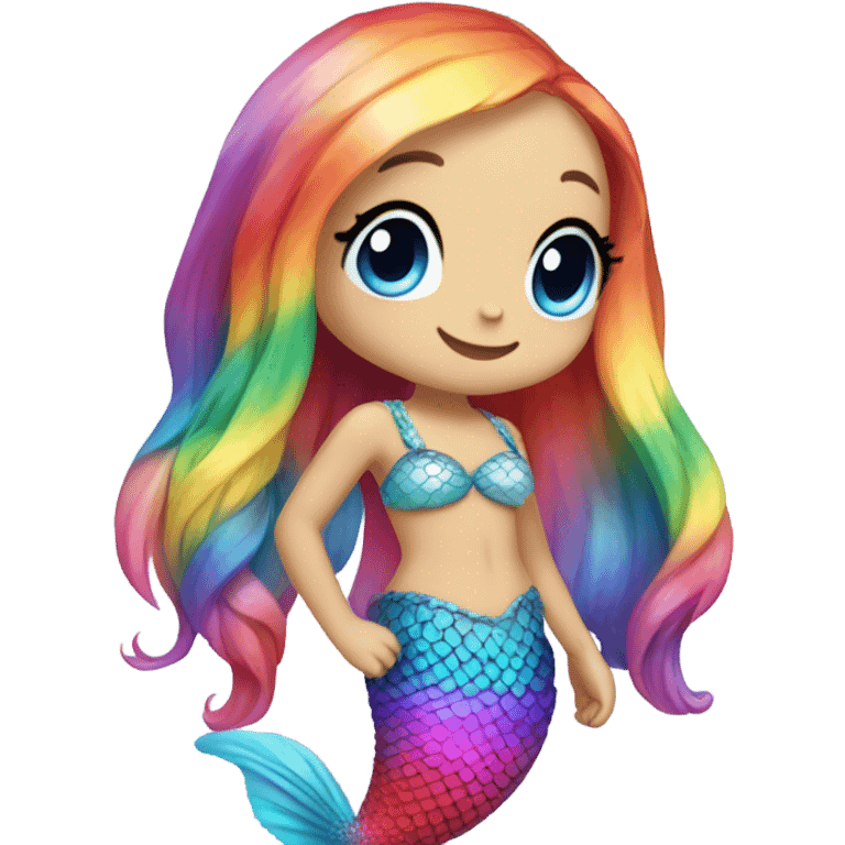 rainbow bunny with rainbow fishtail tail and big blue eyes wearing rainbow mermaid costume  emoji