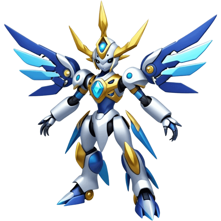 Shiny Futuristic Mechanical Glossy Celestial Godly Divine Metal-Fakemon-Pokemon-Digimon-Spectrobes-fusion, full body emoji