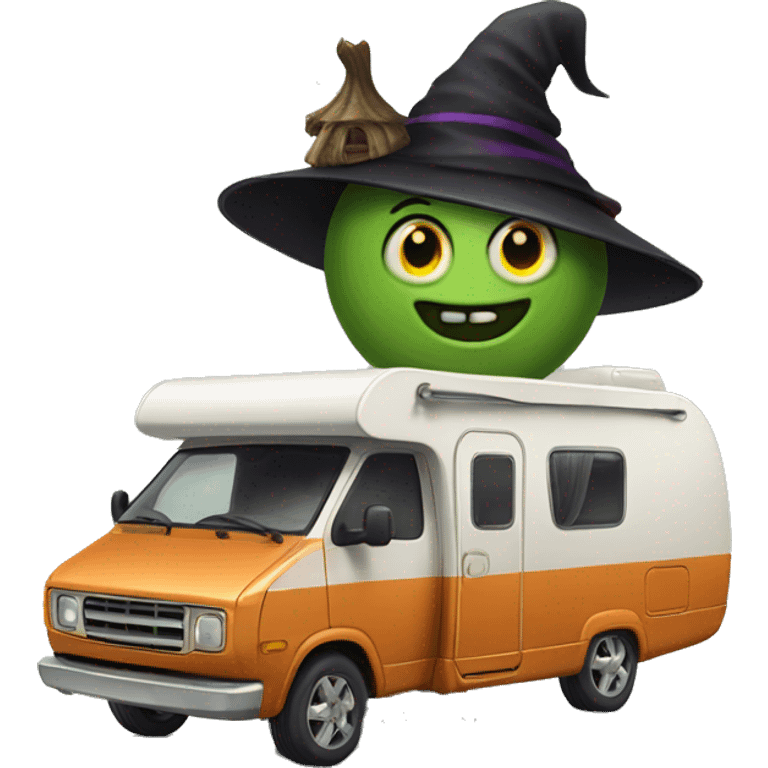 caravan with a witch emoji