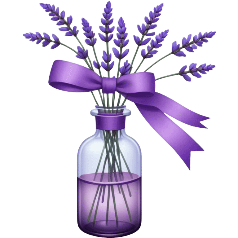 A vintage glass bottle, filled with delicate lavender stems in varying shades of soft lilac and deep aubergine, is adorned with a hand-dyed violet ribbon tied into a gentle bow. The light filters through the dusty glass, casting shadows of lavender sprigs onto the lace-covered surface, as if capturing a fleeting moment of serenity.






 emoji