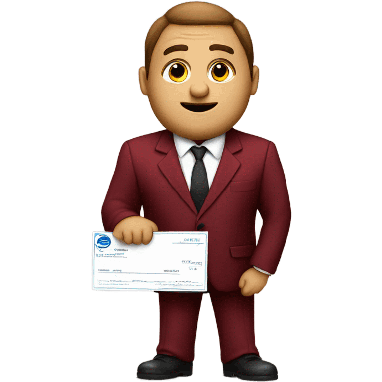 fat guy in dark red velvet suit holding cheque emoji