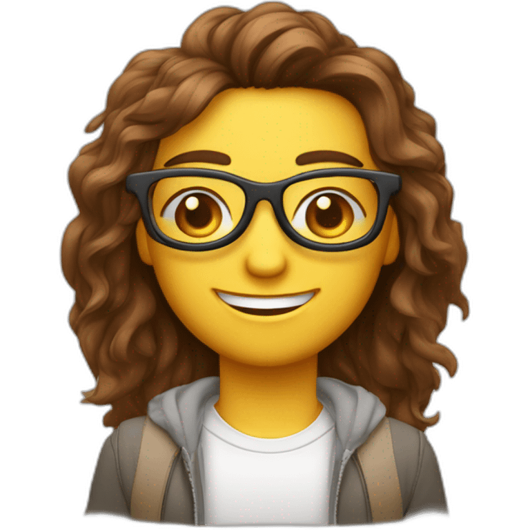 Gars avec les cheveux bruns assez long avec des lunettes de vue emoji