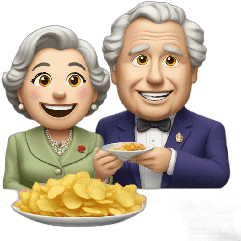 Queen Elizabeth II eating chips and gravy with Russell grant emoji