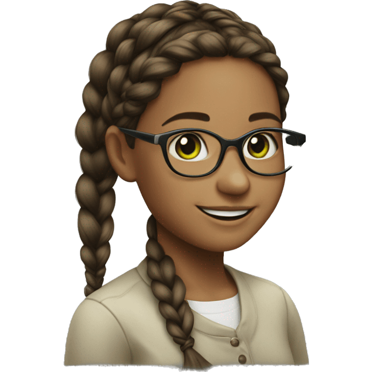 smiling girl with glasses add side braid and green ring on left hand emoji