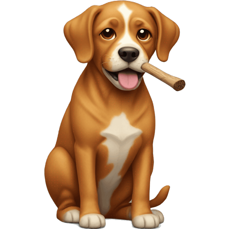 Ginger dog with stick on mouth emoji