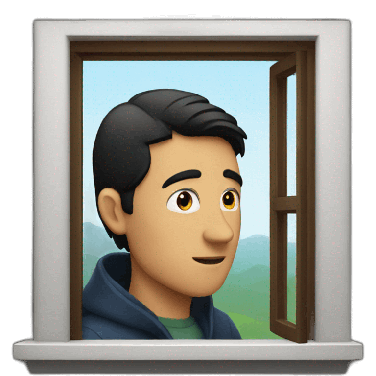 Dark haired Man looking out window emoji