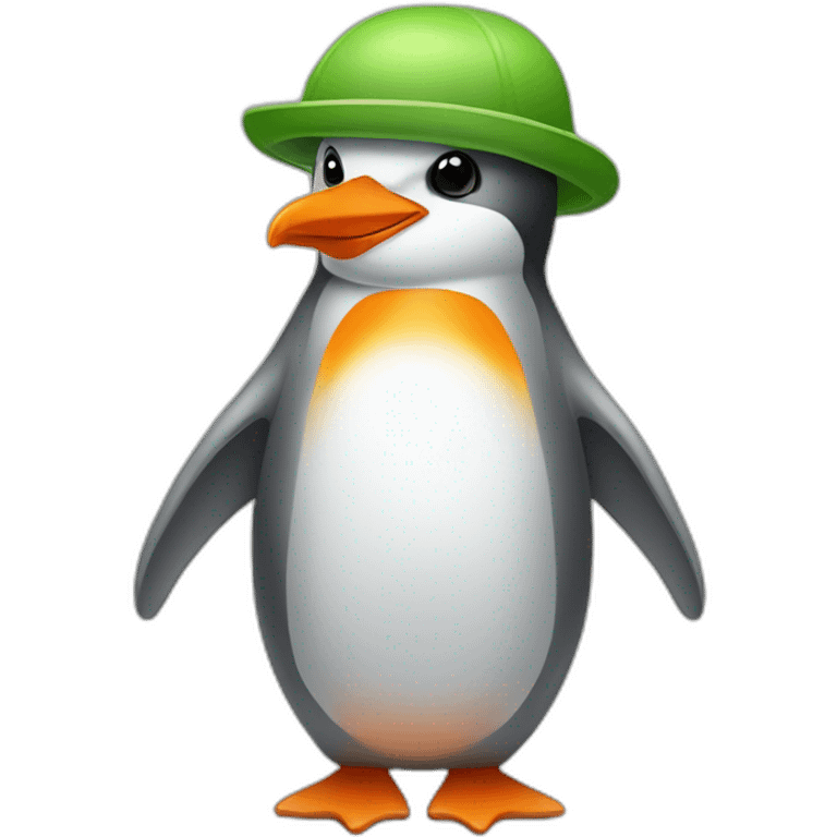 Grey and white penguin with a tangerine cap and green small nose  emoji