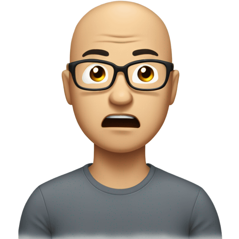  a 35-year old, male, bald Asian man, wearing glasses, inquisitive, angry, scratching the back of his head in confusion,  emoji