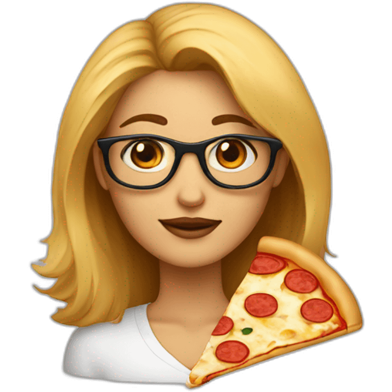 mujer pelo largo obscuro gafas con pizza emoji