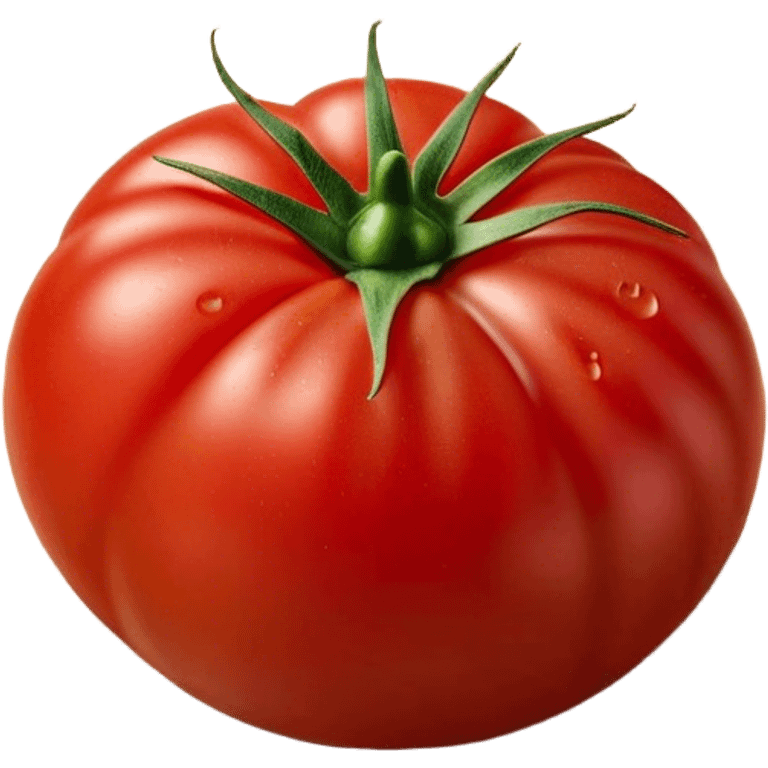 Cinematic juicy ripe tomatoe, deep red, slightly dewy, arranged on a wooden cutting board, soft glowing background, rich and flavorful. emoji