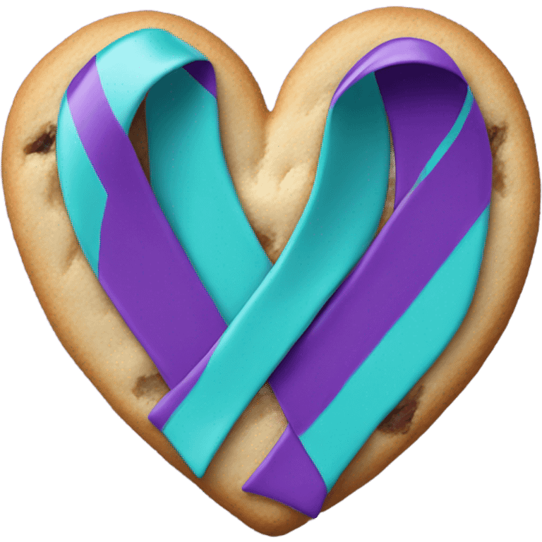 Purple teal Suicide awareness ribbon, heart cookie emoji