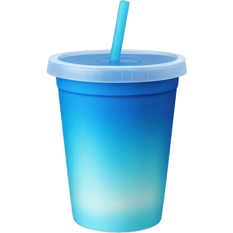 Light to dark blue ombré drink in plastic cup with a straw and lid with no face just a cup emoji