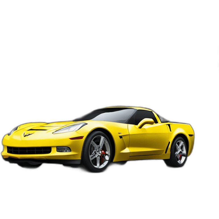 a yellow corvette parked near a tall building emoji