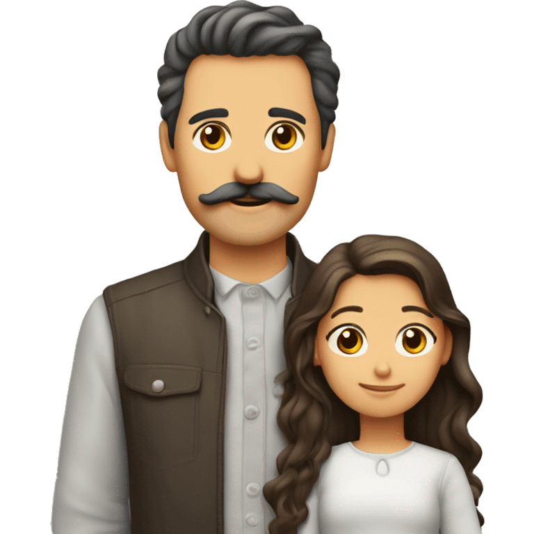 Familia de 4. Padre con bigote y cabello y tez clara. Madre con Cabello y tez clara. Dos hijas, una con pelo rizado largo, otra con pelo largo lacio. Todos con ojos cafés.   emoji