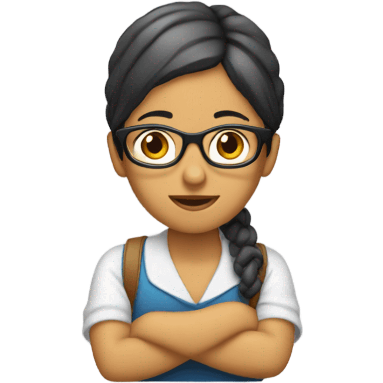 una señora que tiene vergüenza de lo que está leyendo  emoji