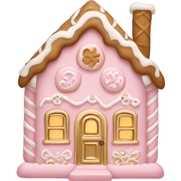 light pink and gold and white gingerbread house emoji