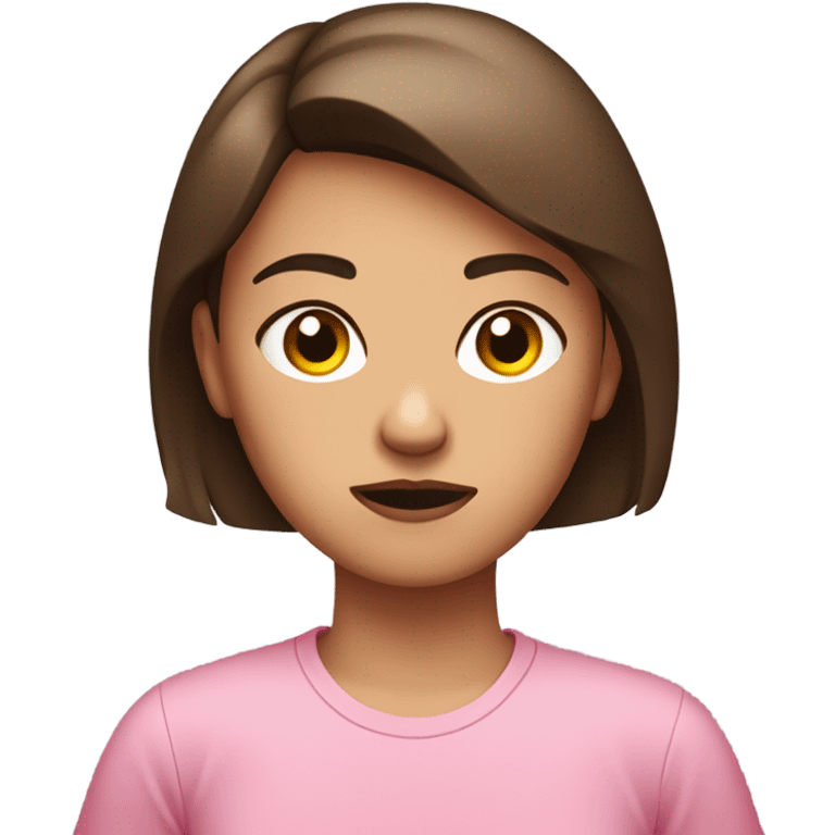 Girl with short brown straight hair annoyed side eye face pink shirt  emoji