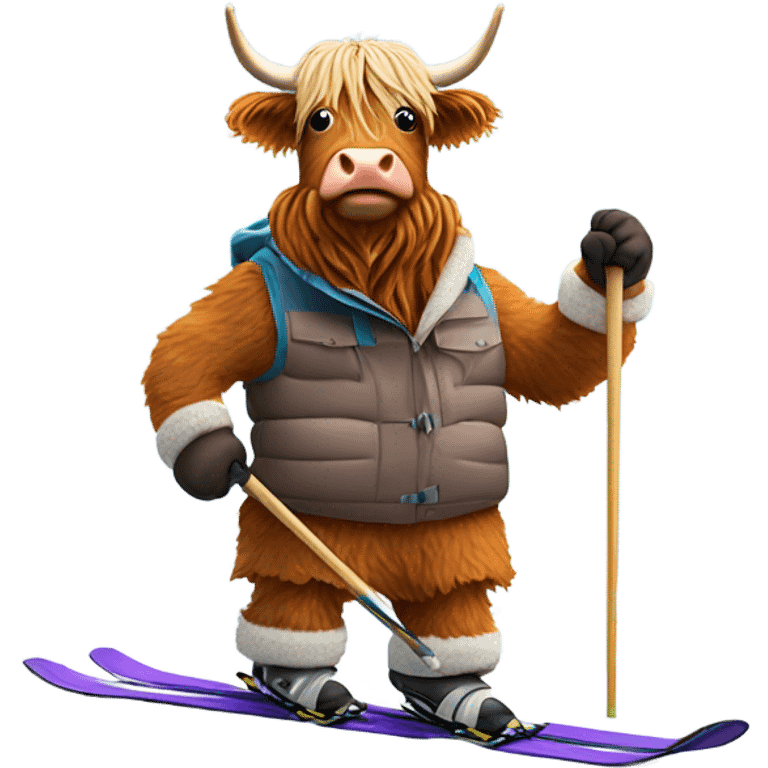 A highland cow skiing emoji