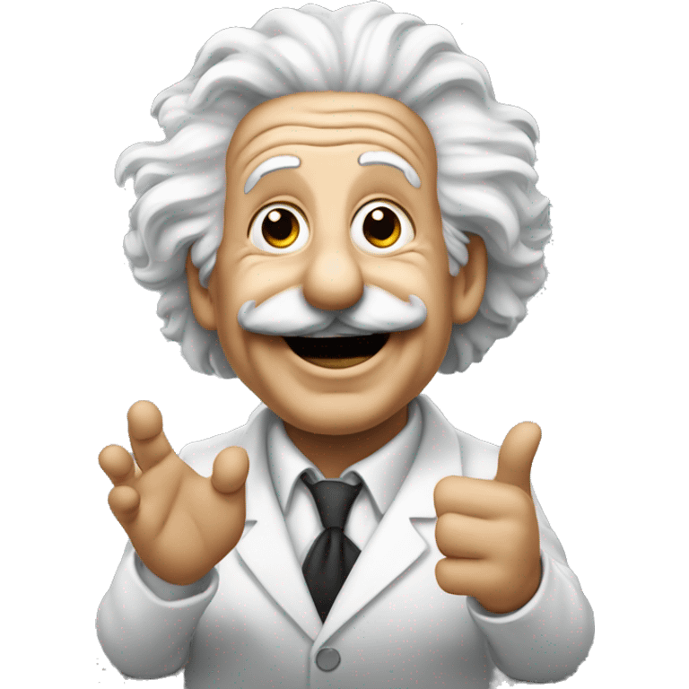 happy abert einstein vawes with hand emoji