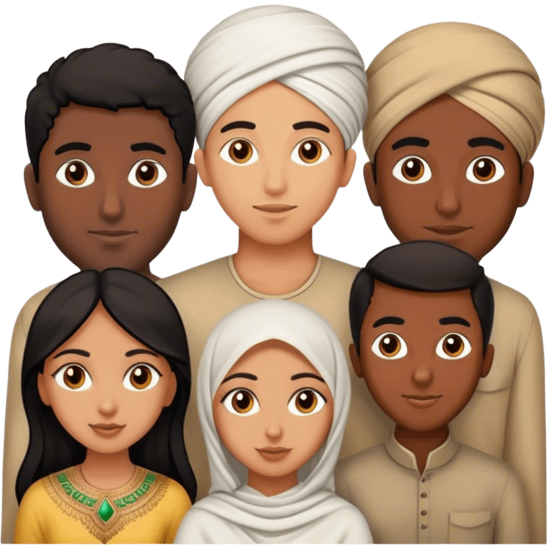 5 bestfriends: 2 North African men, 1 Iranian girl, 1 Indian girl, 1 black man emoji