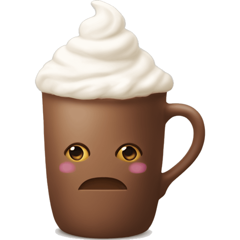 beige mug of hot chocolate with whipped cream and cinnamon emoji