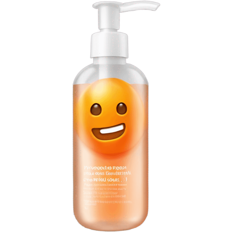 orange face wash in glass pump bottle, no face, no fruit, realistic emoji