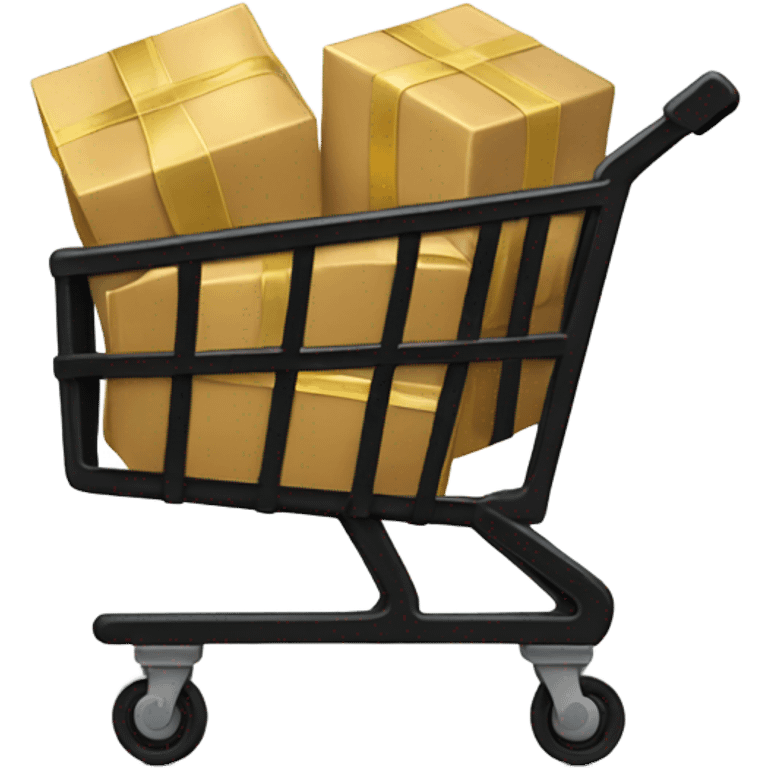 Black shopping cart filled with brown and gold boxes emoji