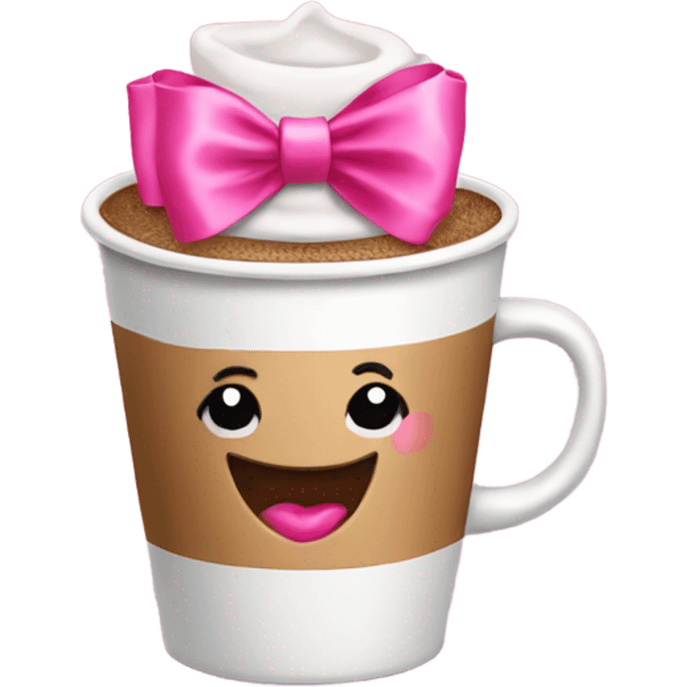 Coffee cup with a pink coquette bow on it emoji