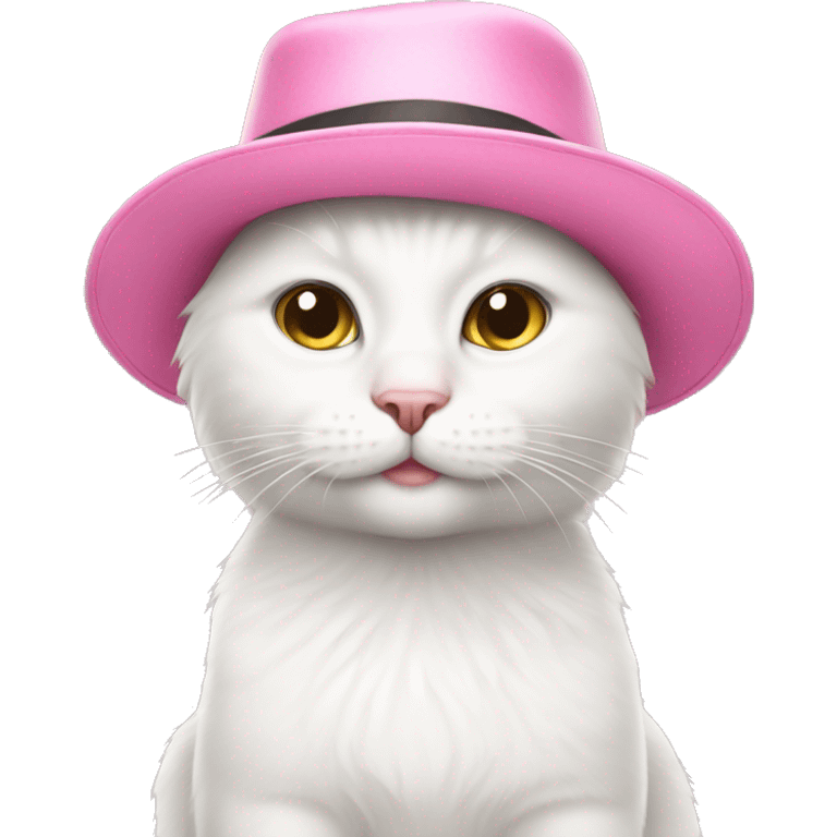 white cat with a pink hat emoji