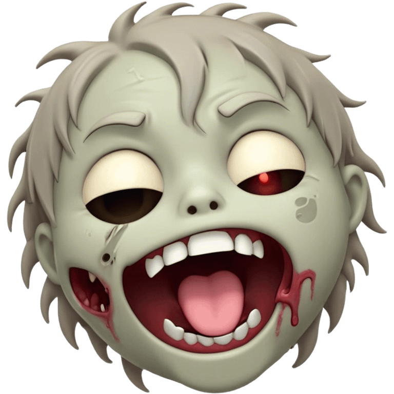 Cinematic Cute Yawning Zombie Portrait Emoji, with a delightfully quirky, slightly disheveled face in muted ashen tones, head tilted back in a big, funny yawn that reveals quirky stitches and playful gaps, simplified yet irresistibly charming, highly detailed with a soft, eerie glowing outline capturing the sleepy, offbeat vibe of a zombie taking a nap! emoji