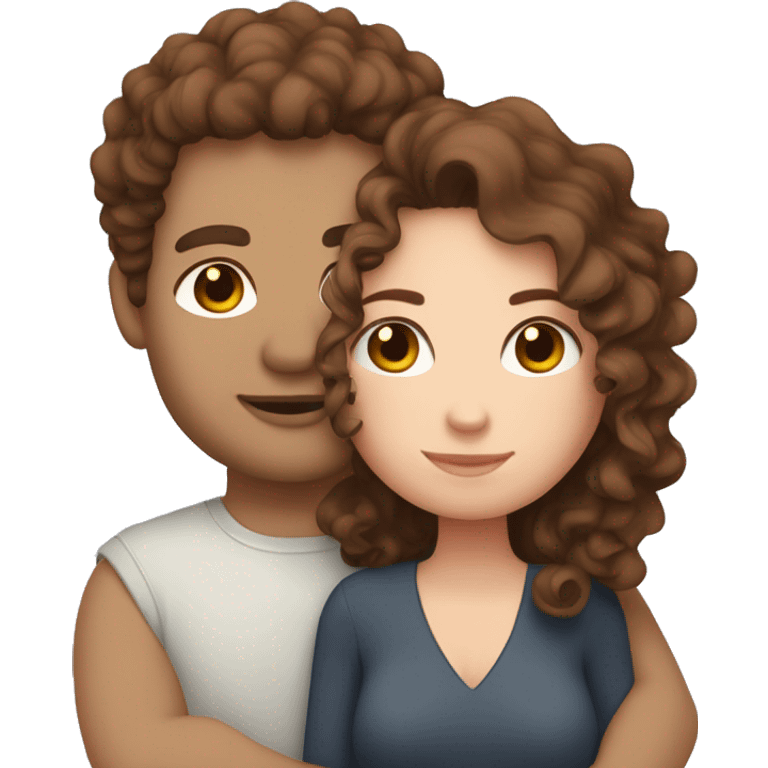 Curly girl white skin and with brown hair cuddling with her husband with straight  brown hair  emoji