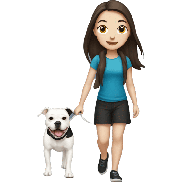 White brunette Girl walking a black pit bull emoji